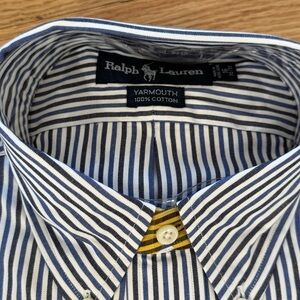 Ralph Lauren Charcoal and White Striped Cotton Dress Shirt 16-32/33